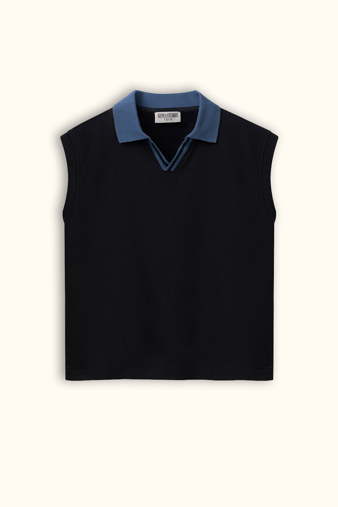 Black Boxy Sleeveless Ribbed Polo Top