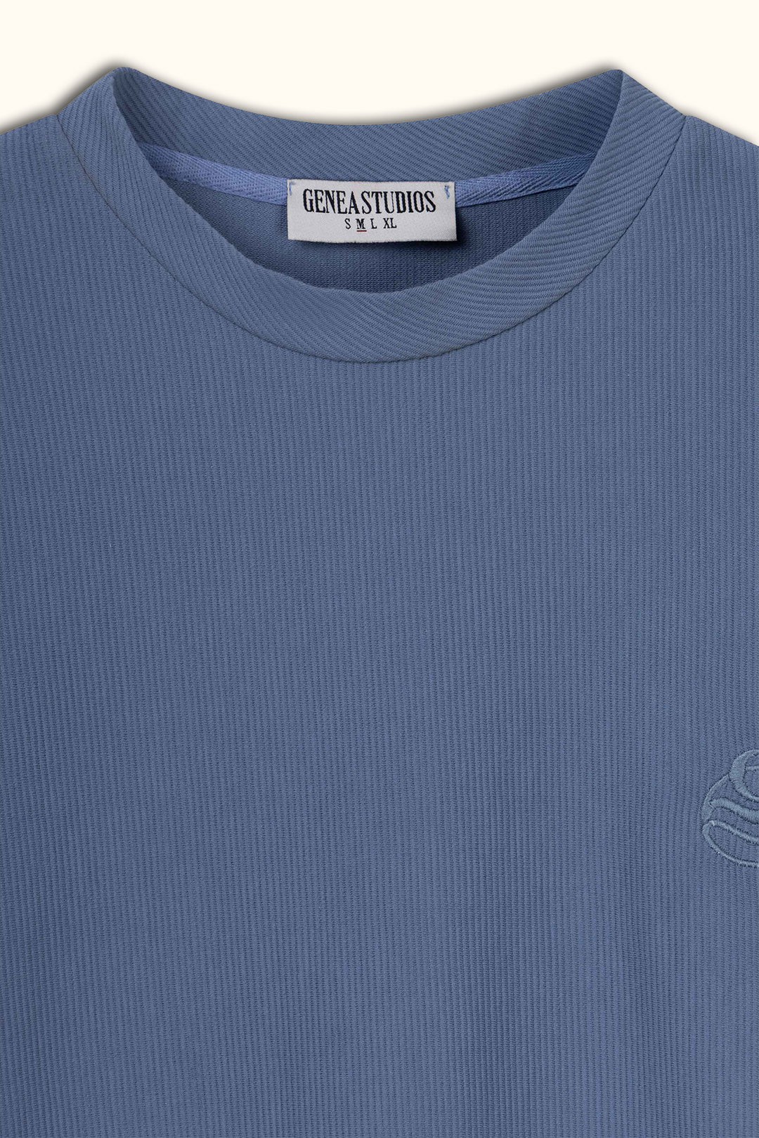 Blue Boxy Ribbed Basic T-Shirt
