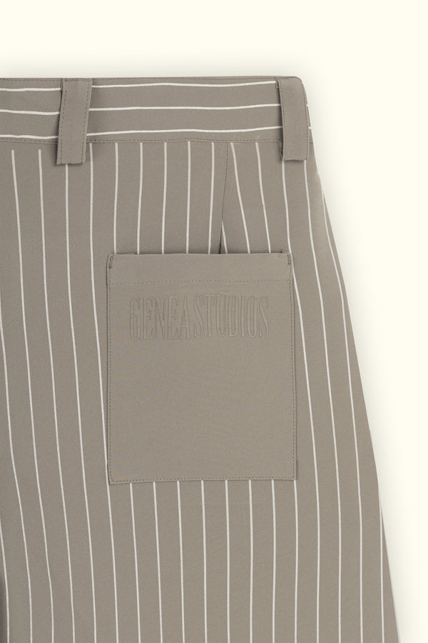 Beige Faded Stripe Balloon Fit Pants