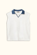 White Boxy Sleeveless Ribbed Polo Top