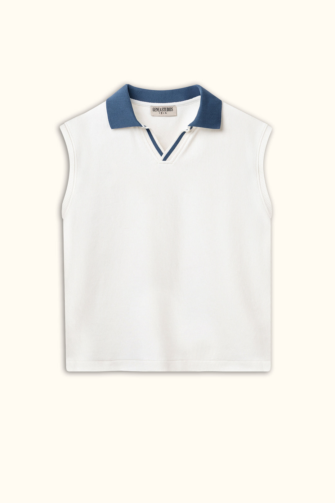 White Boxy Sleeveless Ribbed Polo Top