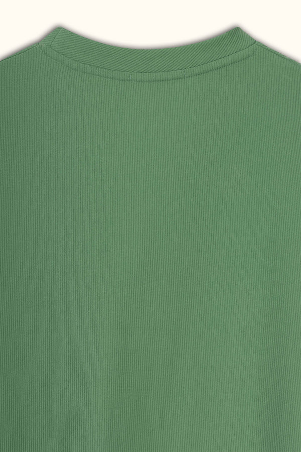 Green Boxy Ribbed Basic T-Shirt