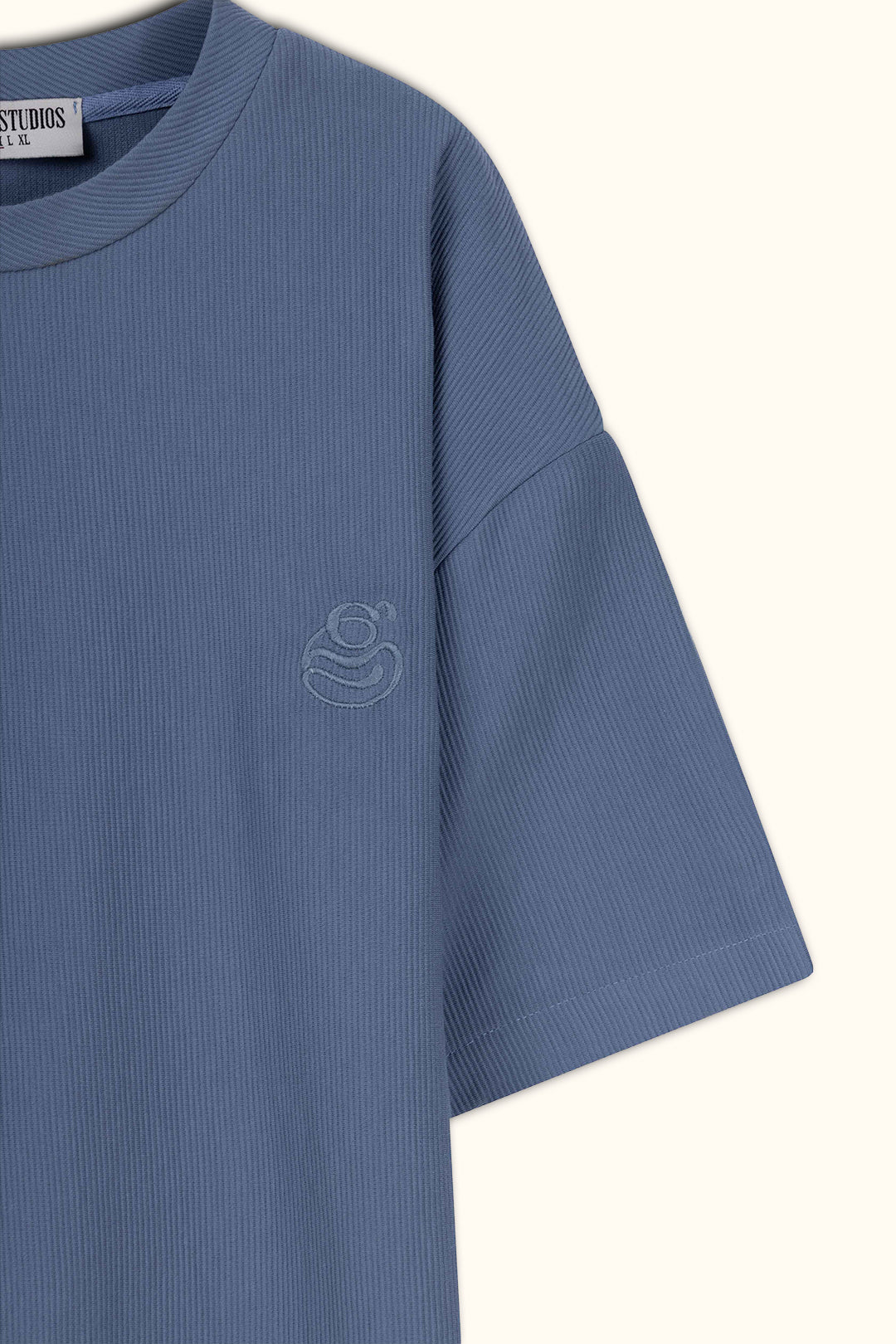 Blue Boxy Ribbed Basic T-Shirt