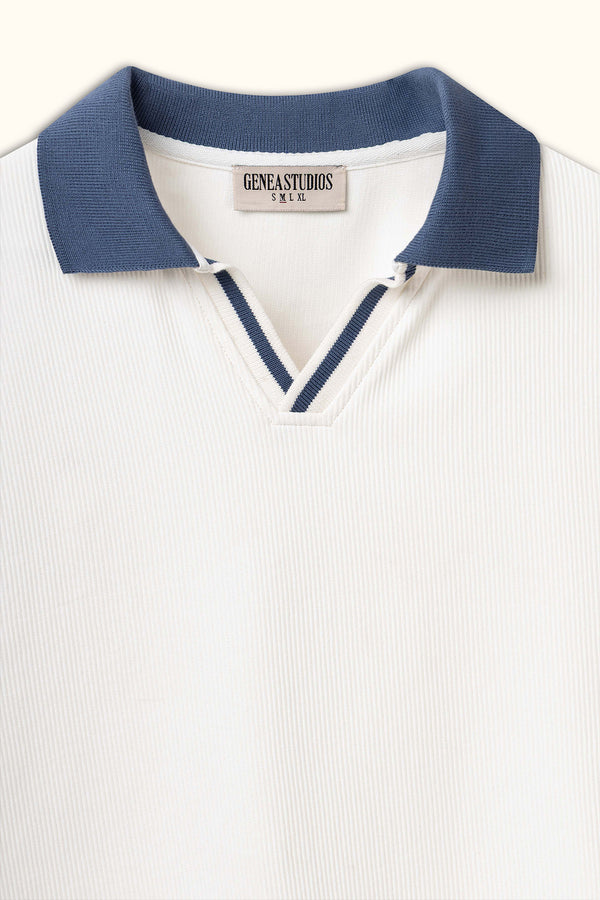 White Boxy Sleeveless Ribbed Polo Top