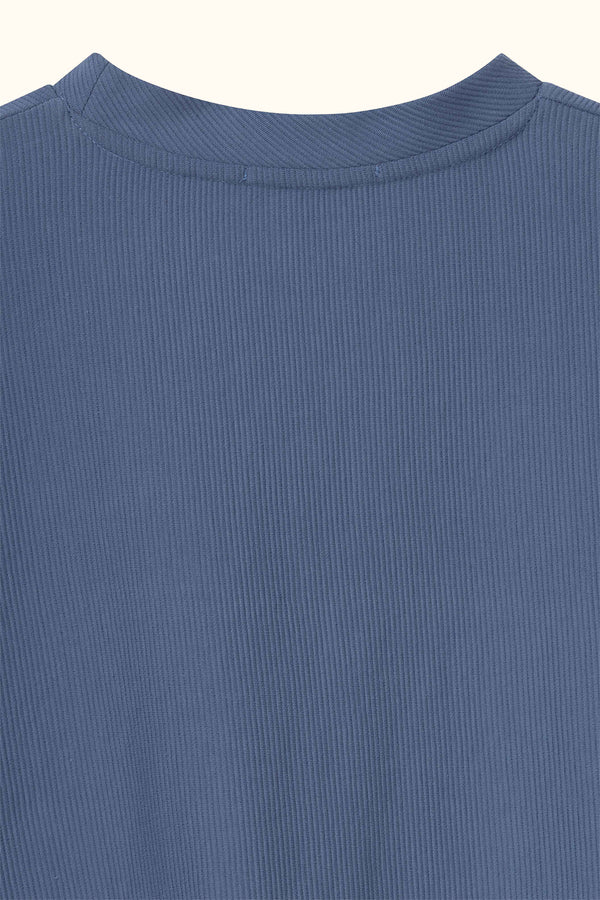 Blue Boxy Ribbed Basic T-Shirt