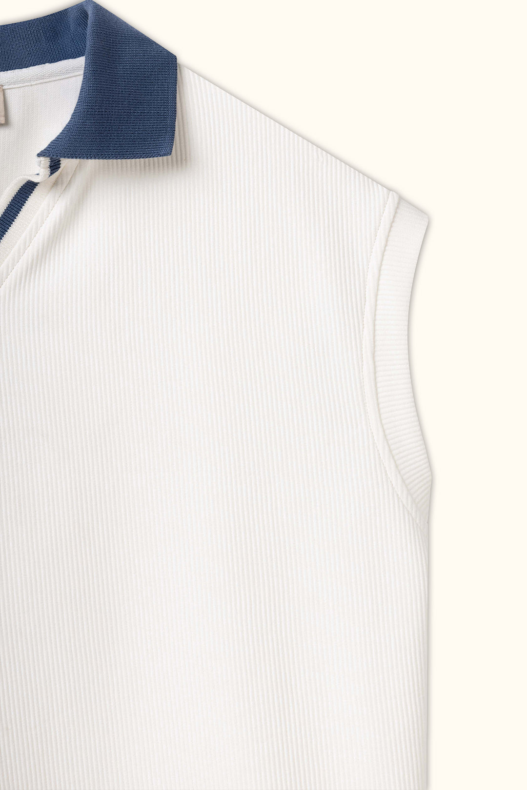 White Boxy Sleeveless Ribbed Polo Top