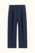 Navy Blue Double-Waist Wide-Leg Pants