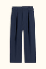 Navy Blue Double-Waist Wide-Leg Pants
