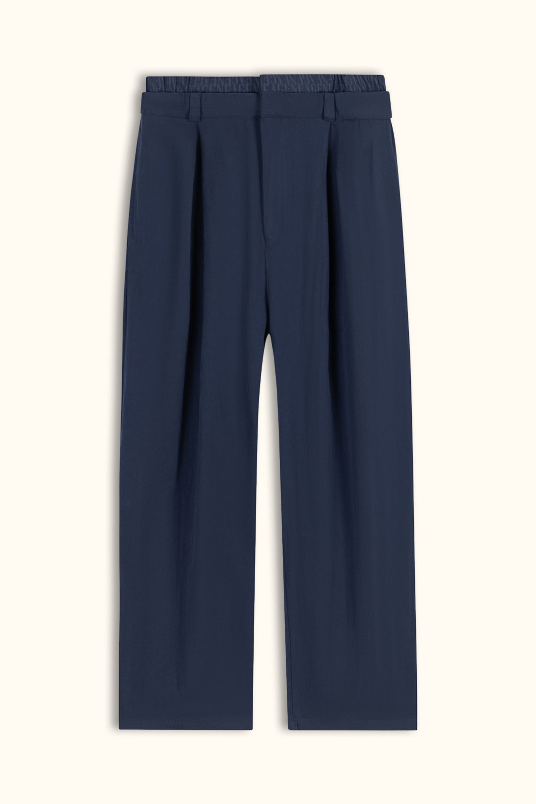 Navy Blue Double-Waist Wide-Leg Pants