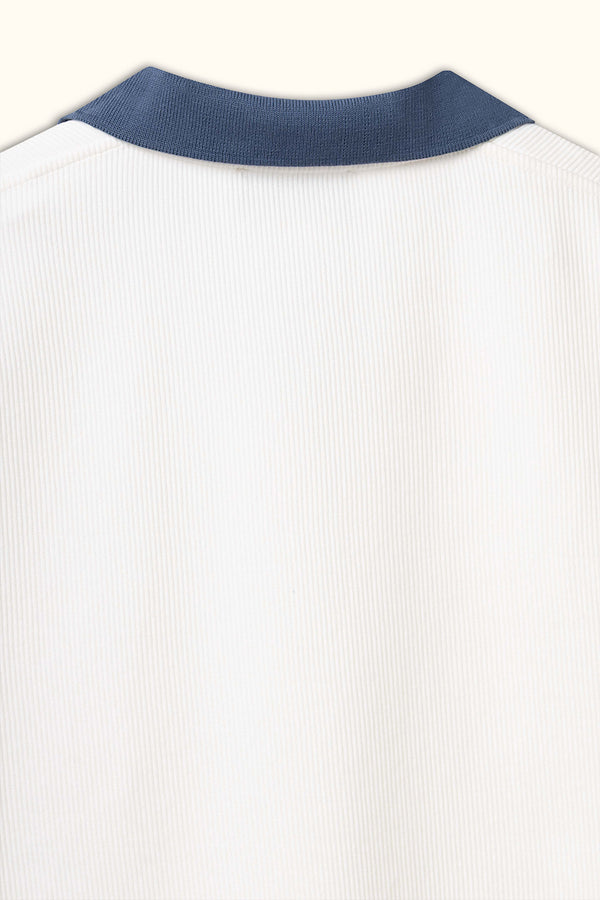 White Boxy Sleeveless Ribbed Polo Top
