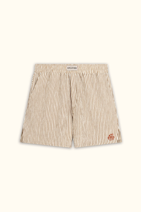 Beige Crinkle Striped Short