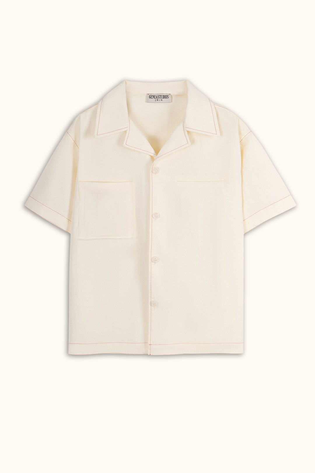 Off-White Short-Sleeve Contrast-Stitch Boxy Shirt