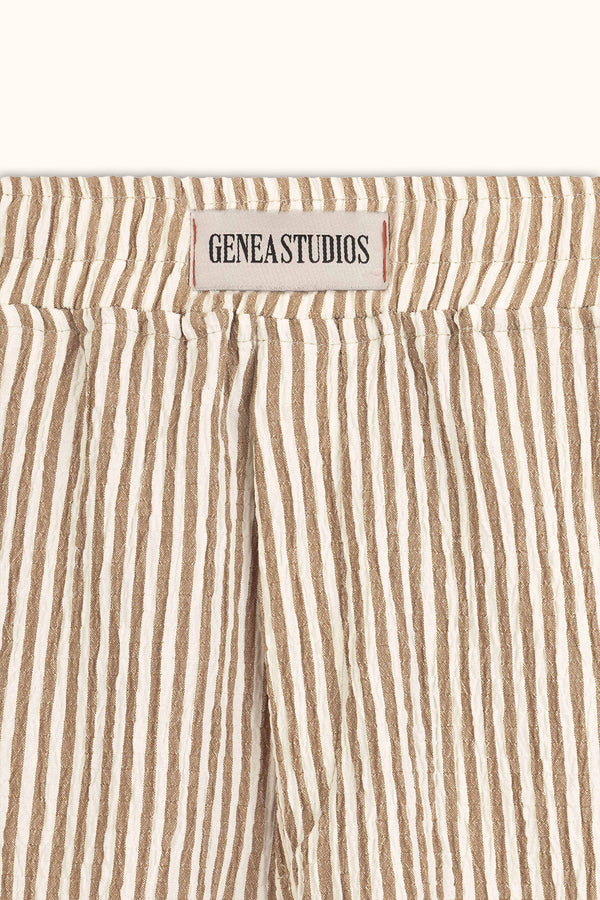 Beige Crinkle Striped Short