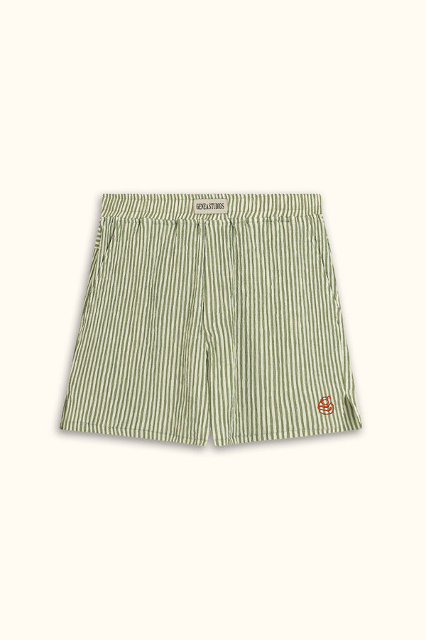 Green Crinkle Striped Short