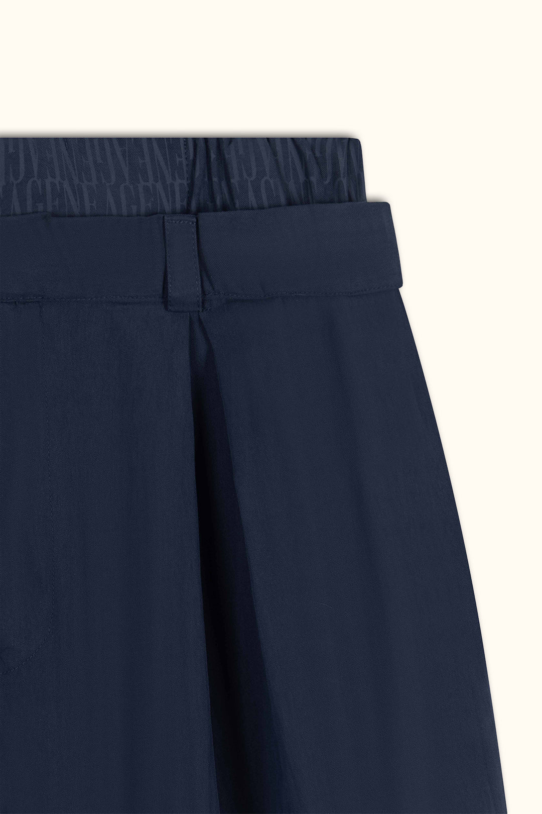 Navy Blue Double-Waist Wide-Leg Pants