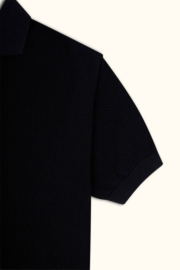 Black Cotton Knitted Polo T-Shirt