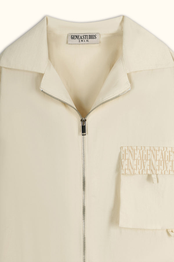 Cream Short-Sleeve Zip Overshirt