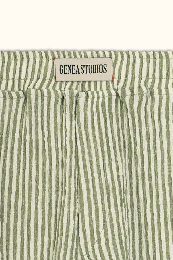 Green Crinkle Striped Short