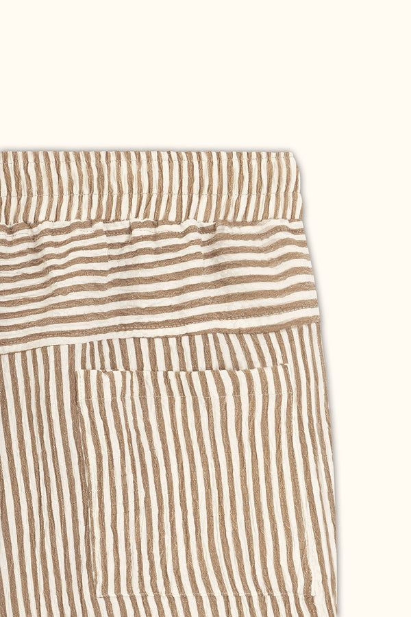 Beige Crinkle Striped Short