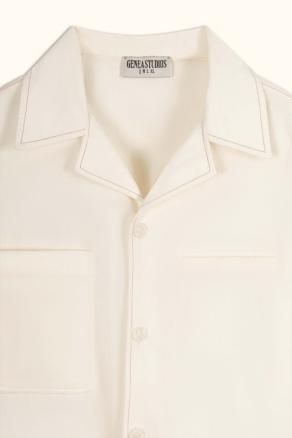 Off-White Short-Sleeve Contrast-Stitch Boxy Shirt