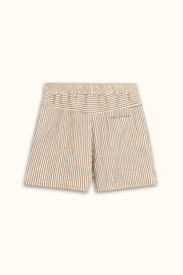Beige Crinkle Striped Short