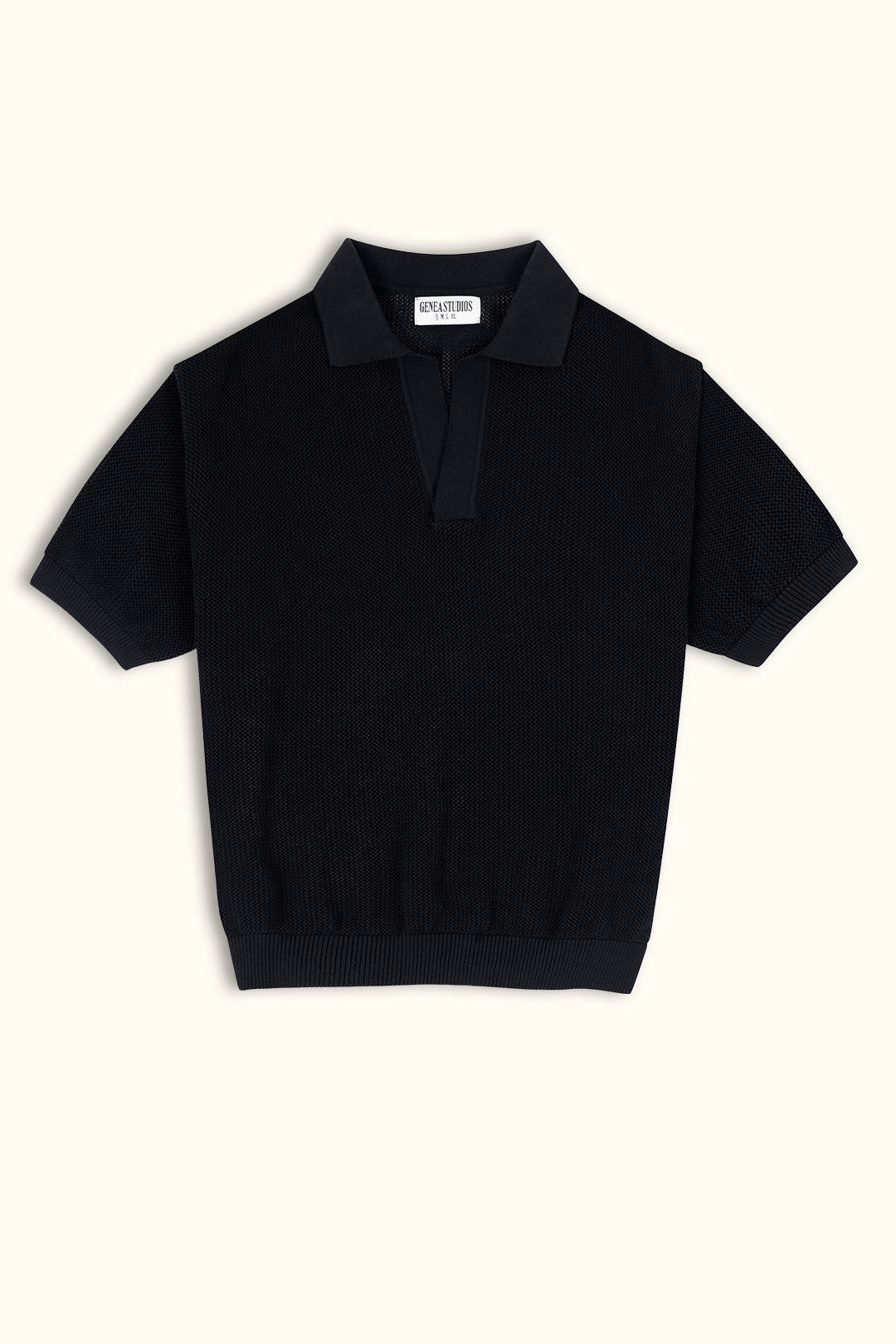 Black Cotton Knitted Polo T-Shirt