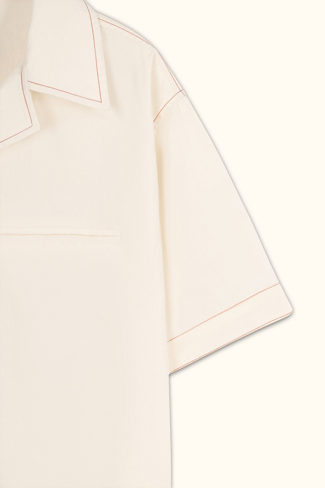 Off-White Short-Sleeve Contrast-Stitch Boxy Shirt