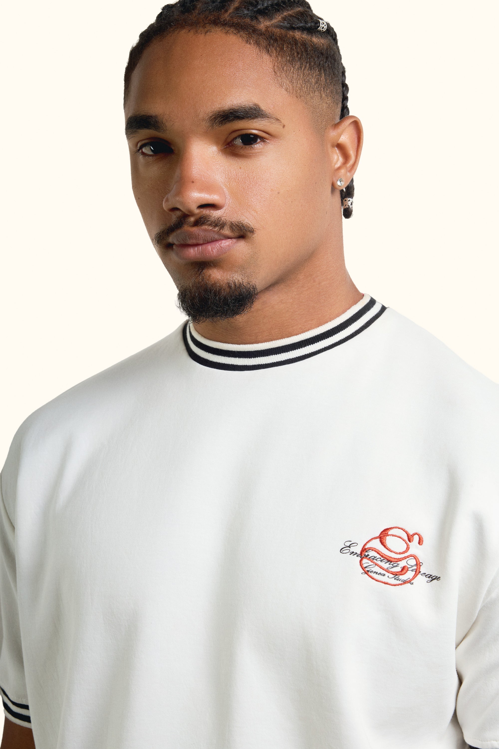 White Contrast Collar Boxy T-Shirt
