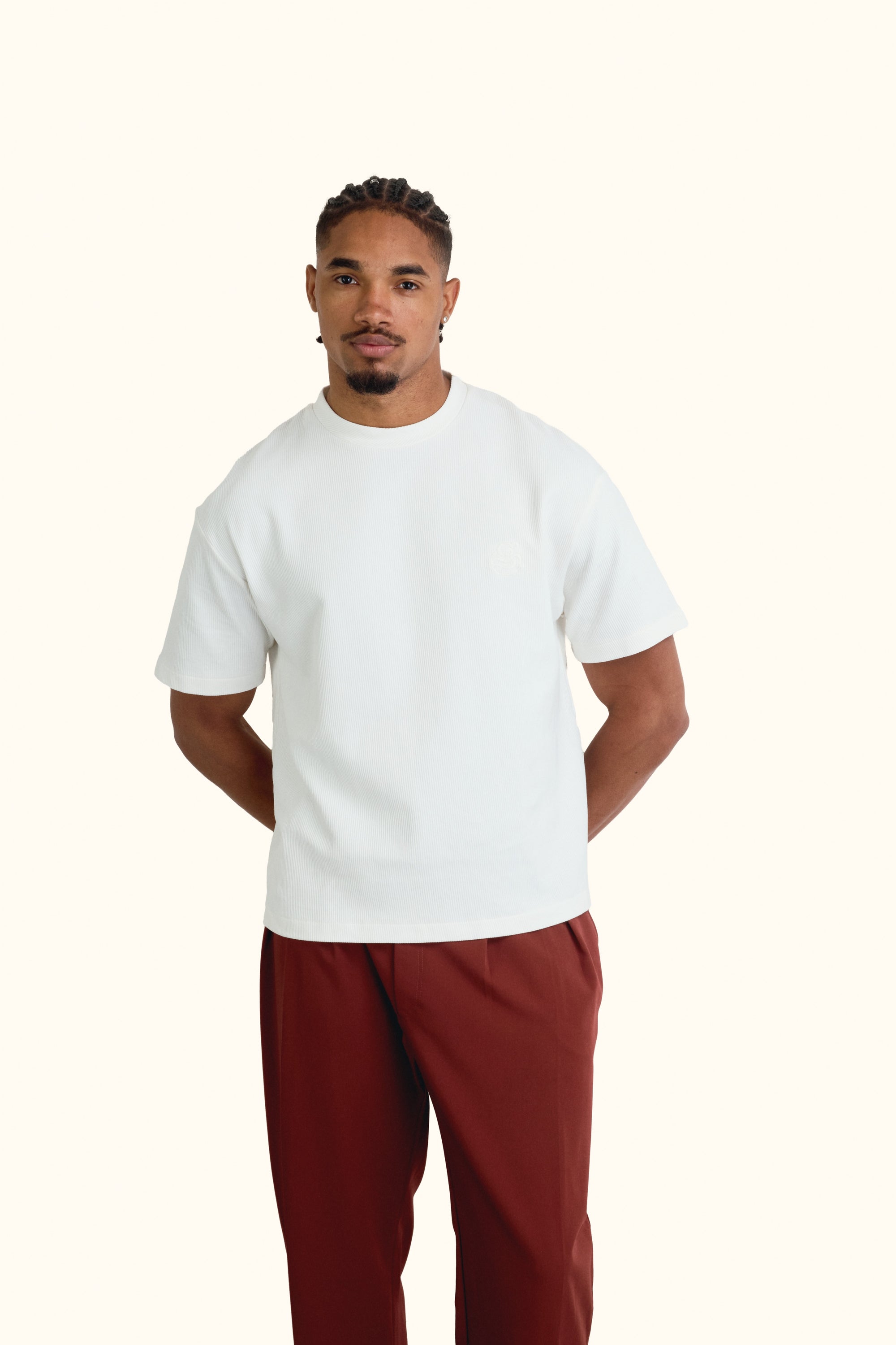 White Boxy Ribbed Basic T-Shirt