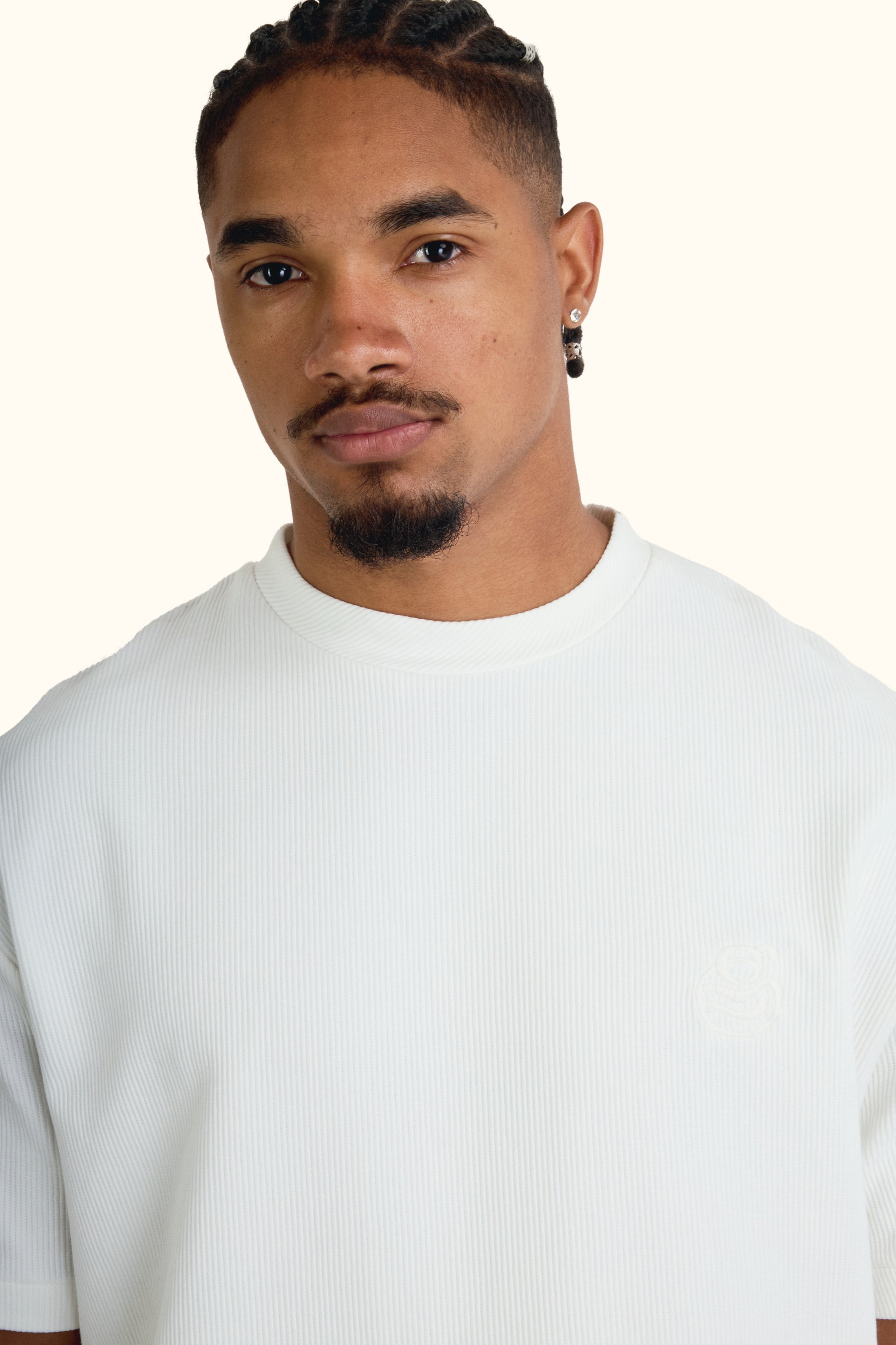 White Boxy Ribbed Basic T-Shirt