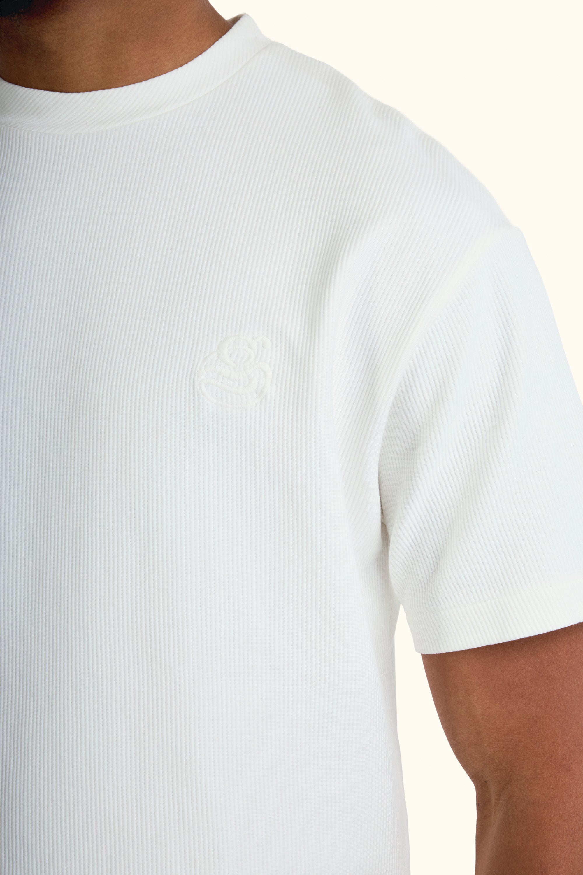 White Boxy Ribbed Basic T-Shirt
