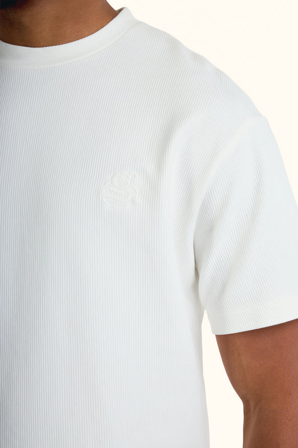 White Boxy Ribbed Basic T-Shirt