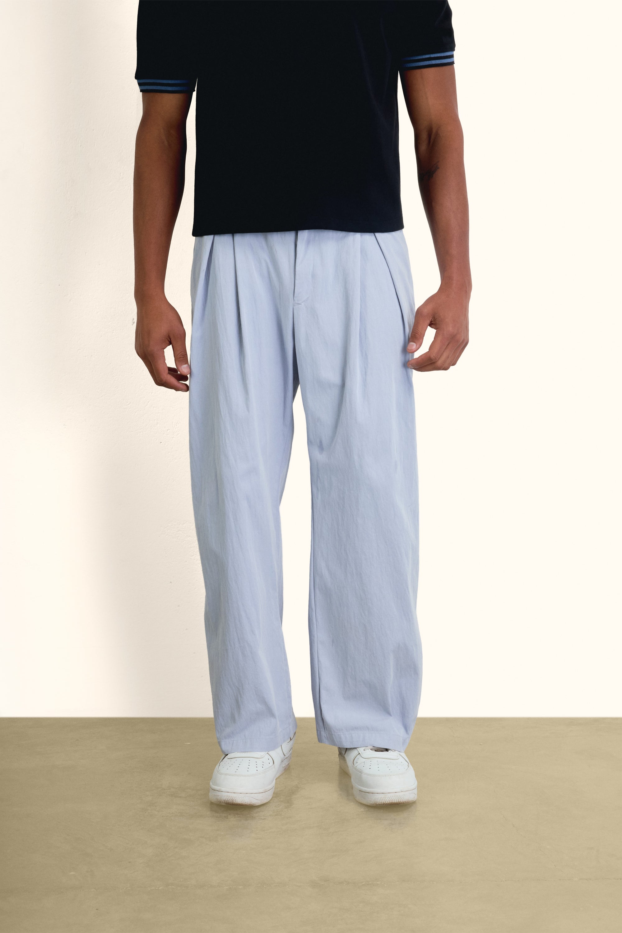 Light Blue Double-Waist Wide-Leg Pants