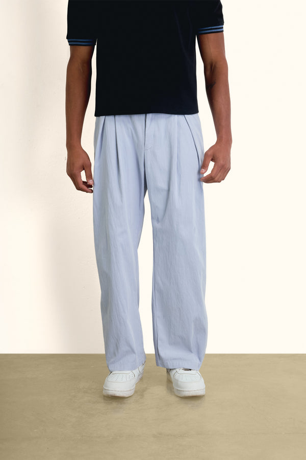 Light Blue Double-Waist Wide-Leg Pants