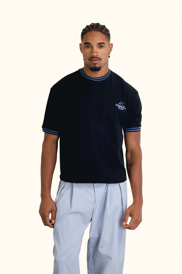 Black Contrast Collar Boxy T-Shirt