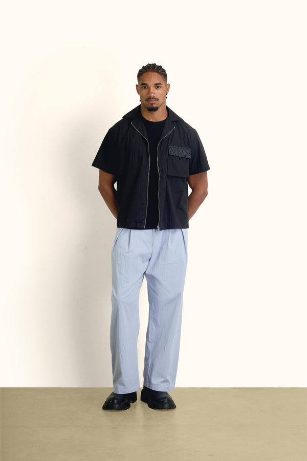 Light Blue Double-Waist Wide-Leg Pants