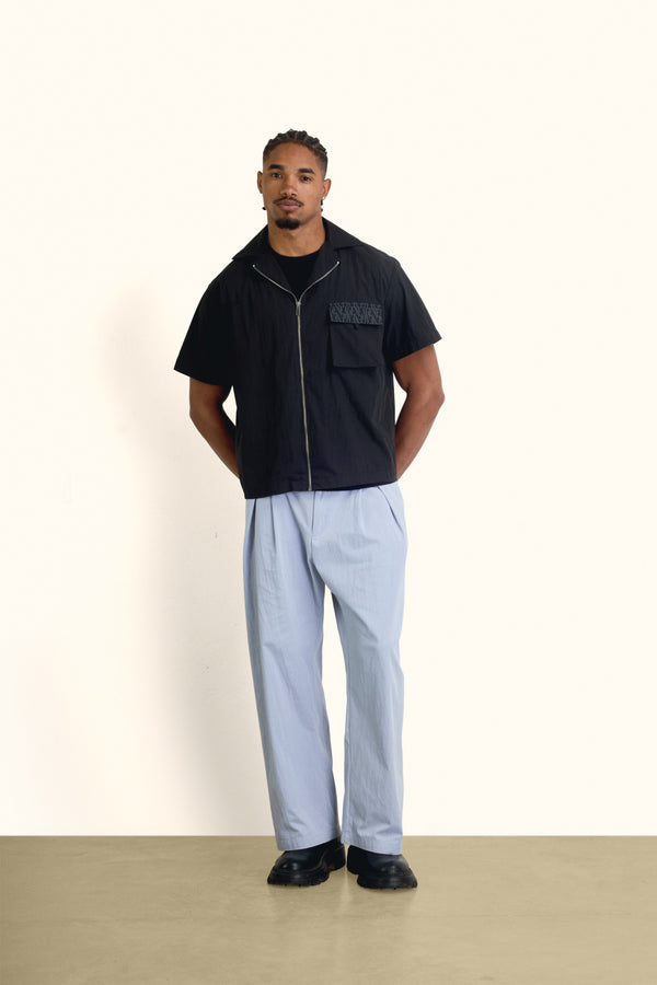Black Short-sleeves Zip Overshirt