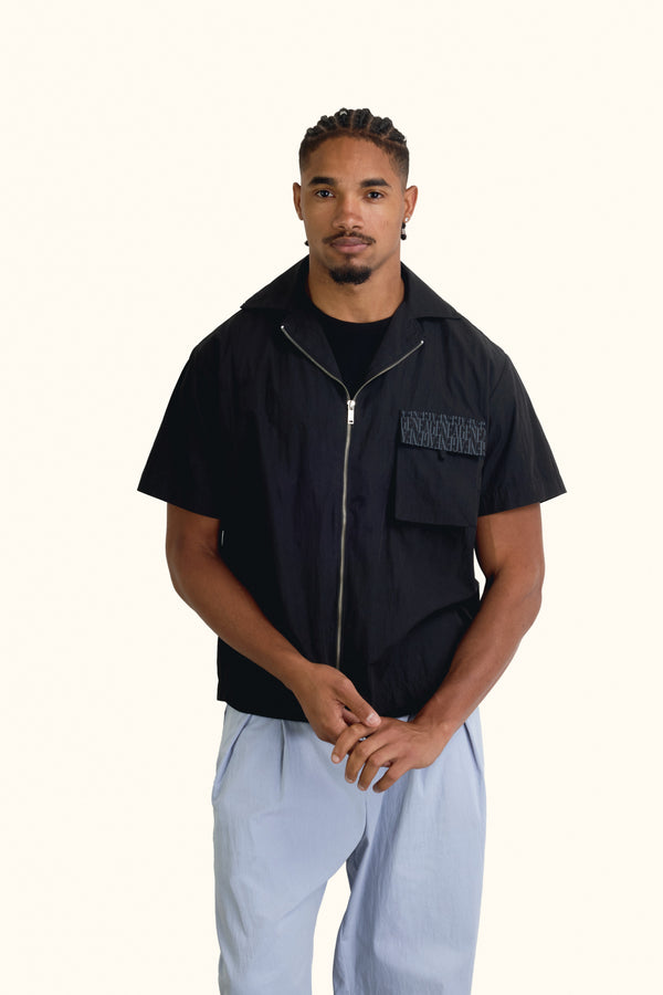 Black Short-sleeves Zip Overshirt