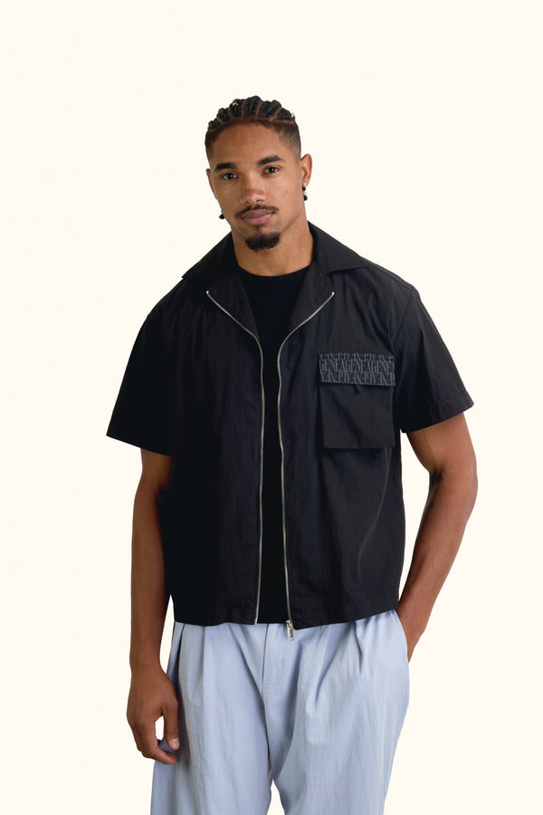 Black Short-sleeves Zip Overshirt