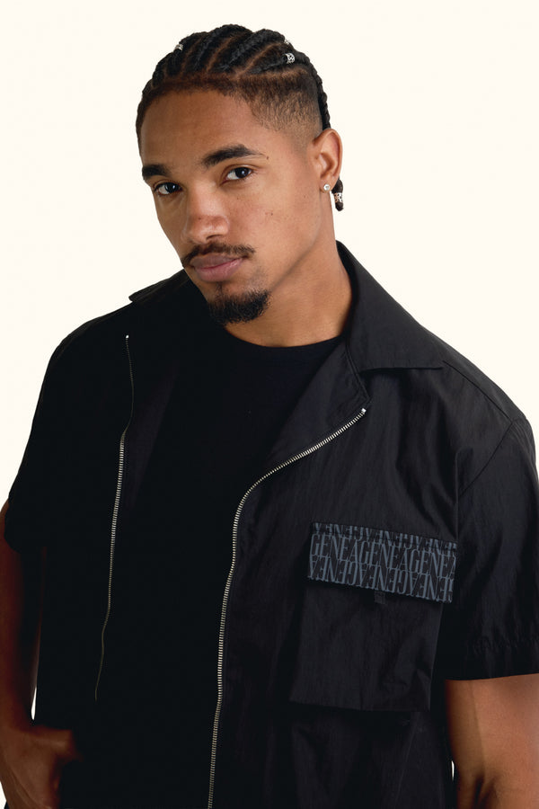 Black Short-sleeves Zip Overshirt
