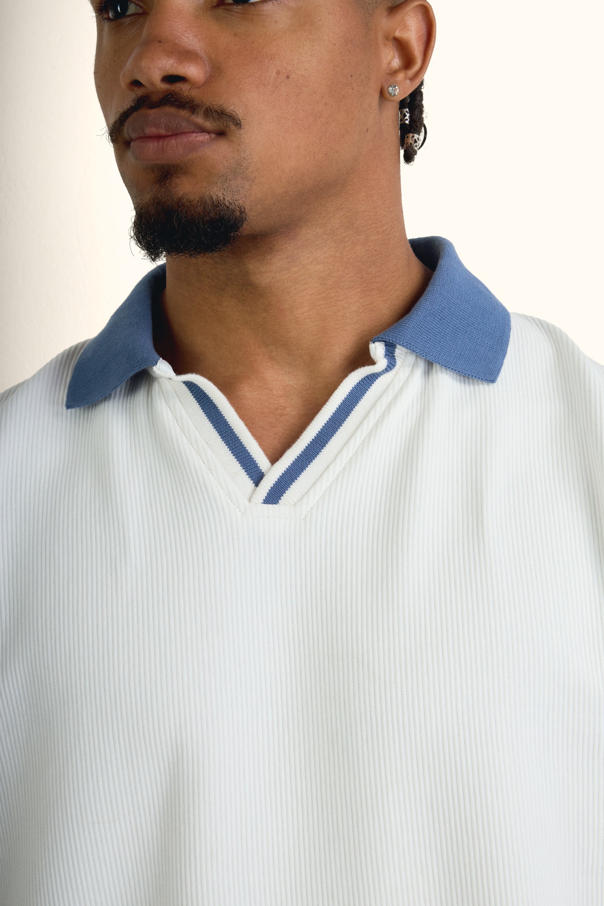 White Boxy Sleeveless Ribbed Polo Top