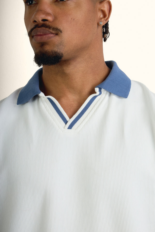 White Boxy Sleeveless Ribbed Polo Top
