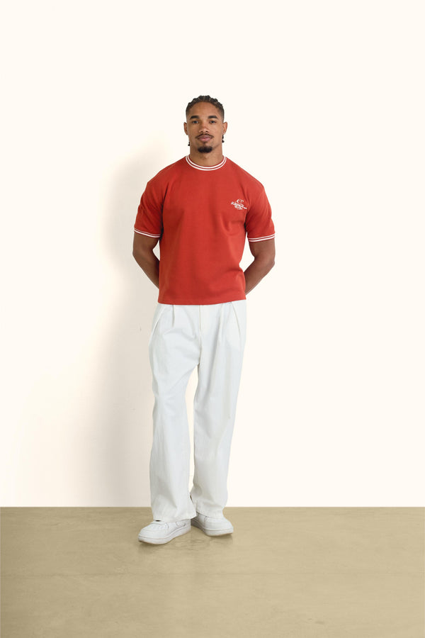 Brick Contrast Collar Boxy T-Shirt