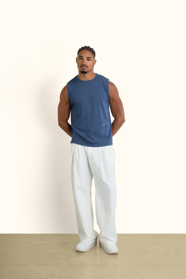 Navy Sleeveless Cotton Knit Top