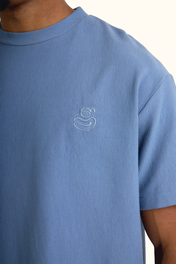 Blue Boxy Ribbed Basic T-Shirt