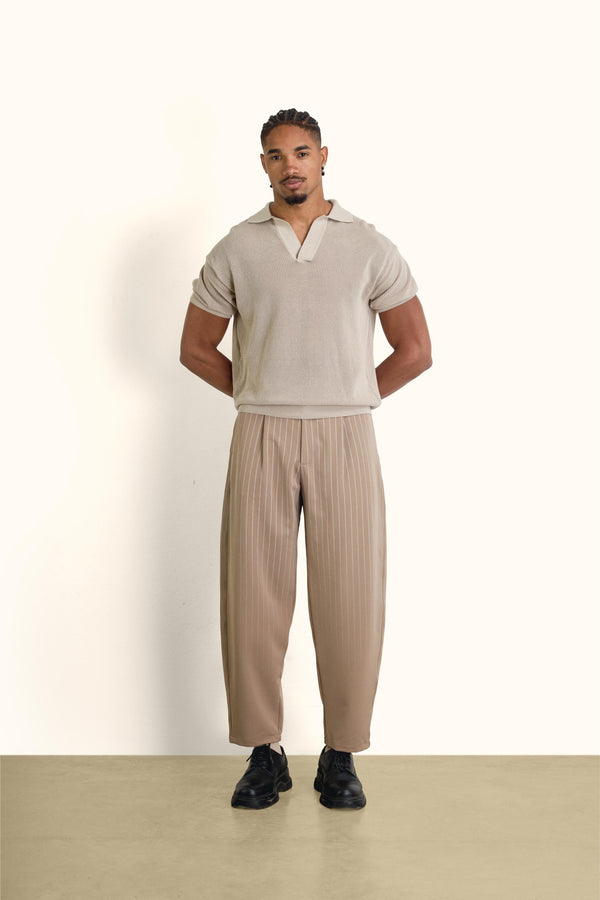 Beige Cotton Knitted Polo T-Shirt