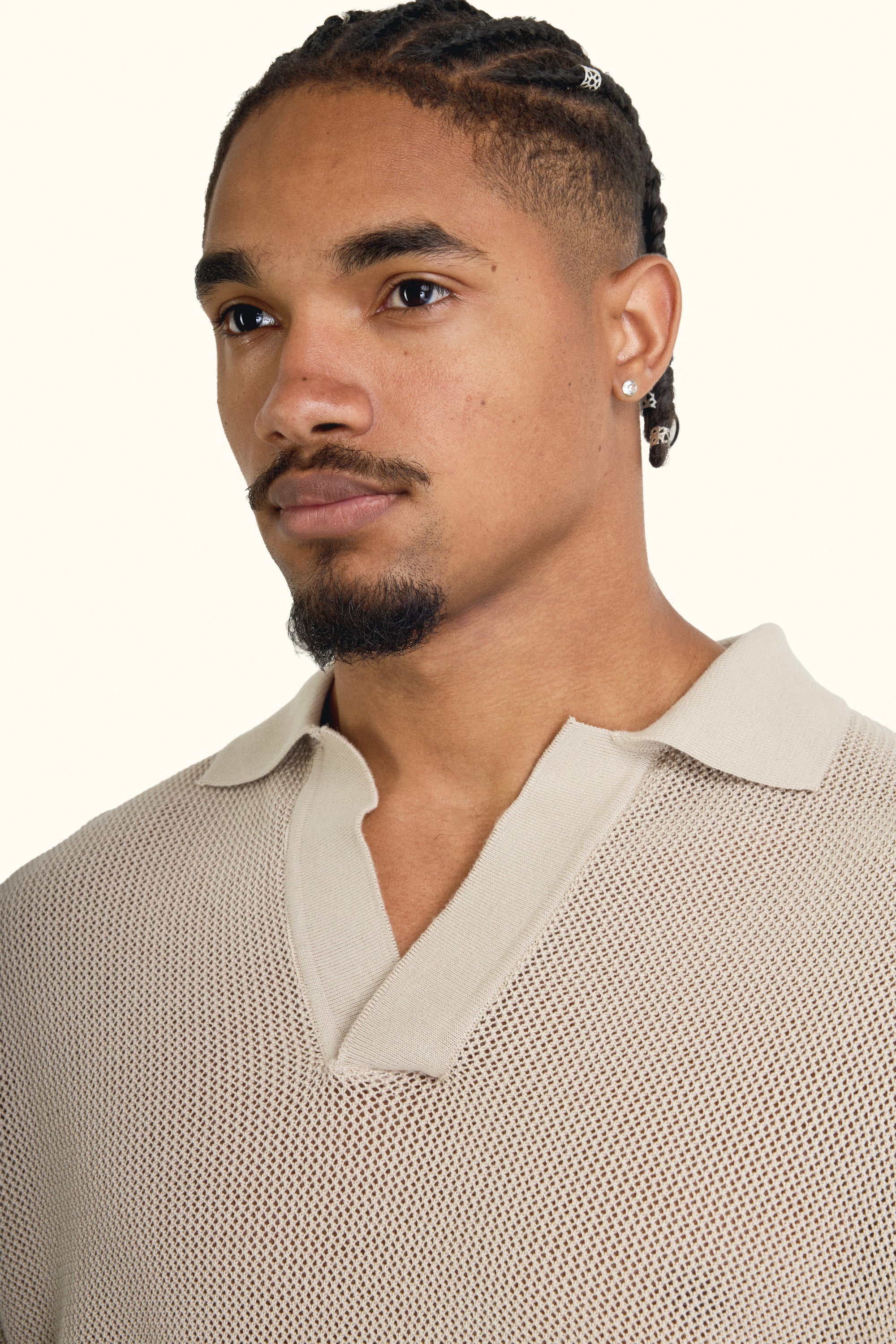 Beige Cotton Knitted Polo T-Shirt
