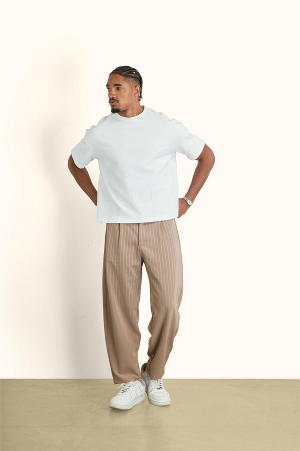 White Boxy Ribbed Basic T-Shirt