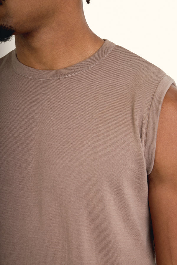 Beige Sleeveless Cotton Knit Top
