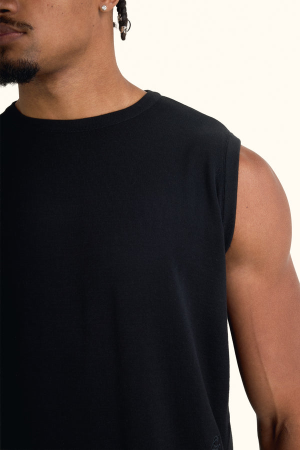 Black Sleeveless Cotton Knit Top